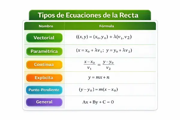 Ecuaciones de la recta, formulas